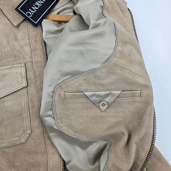 New BlankNYC Win or Lose Suede Trucker Jacket Mens M Tan Leather Zip Front - Picture 6 of 11
